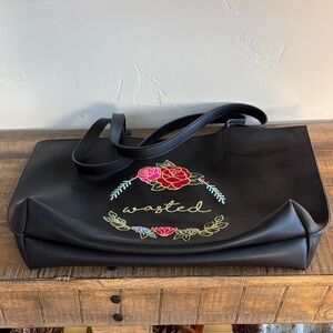 Black Floral Embroidered Women's Bag